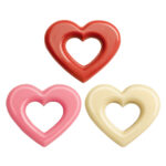 A set of three hollow, heart-shaped chocolate frames in red, pink, and ivory colours, perfect for Valentine’s Day cake designs.