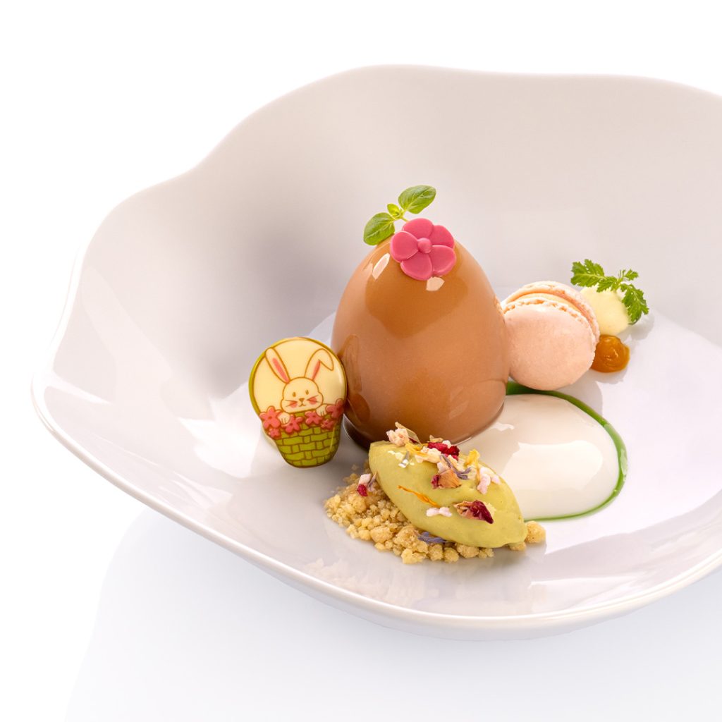 easter plated dessert with bunny